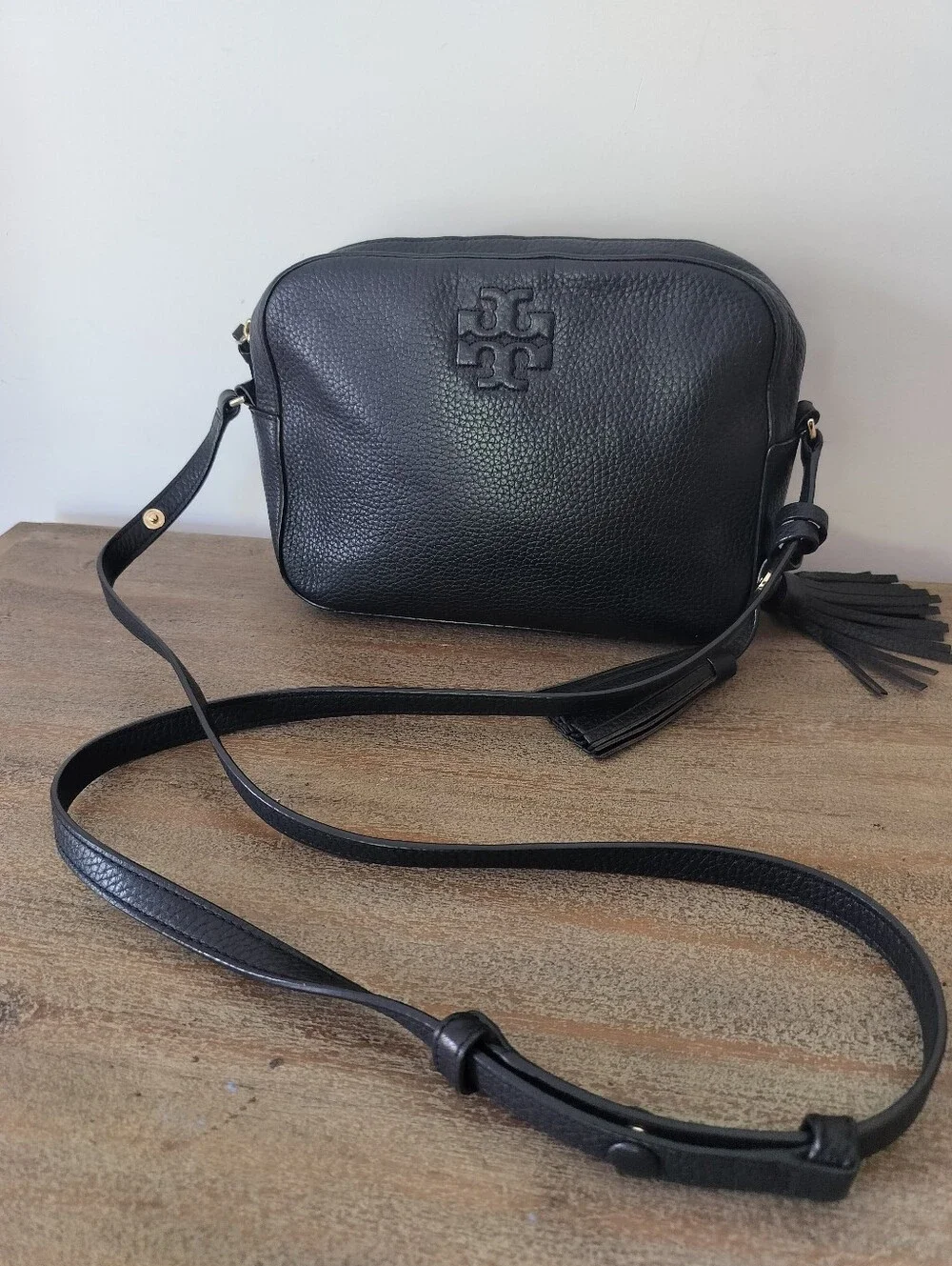 Tory Burch Black Pebbled Leather Crossbody Color Black You